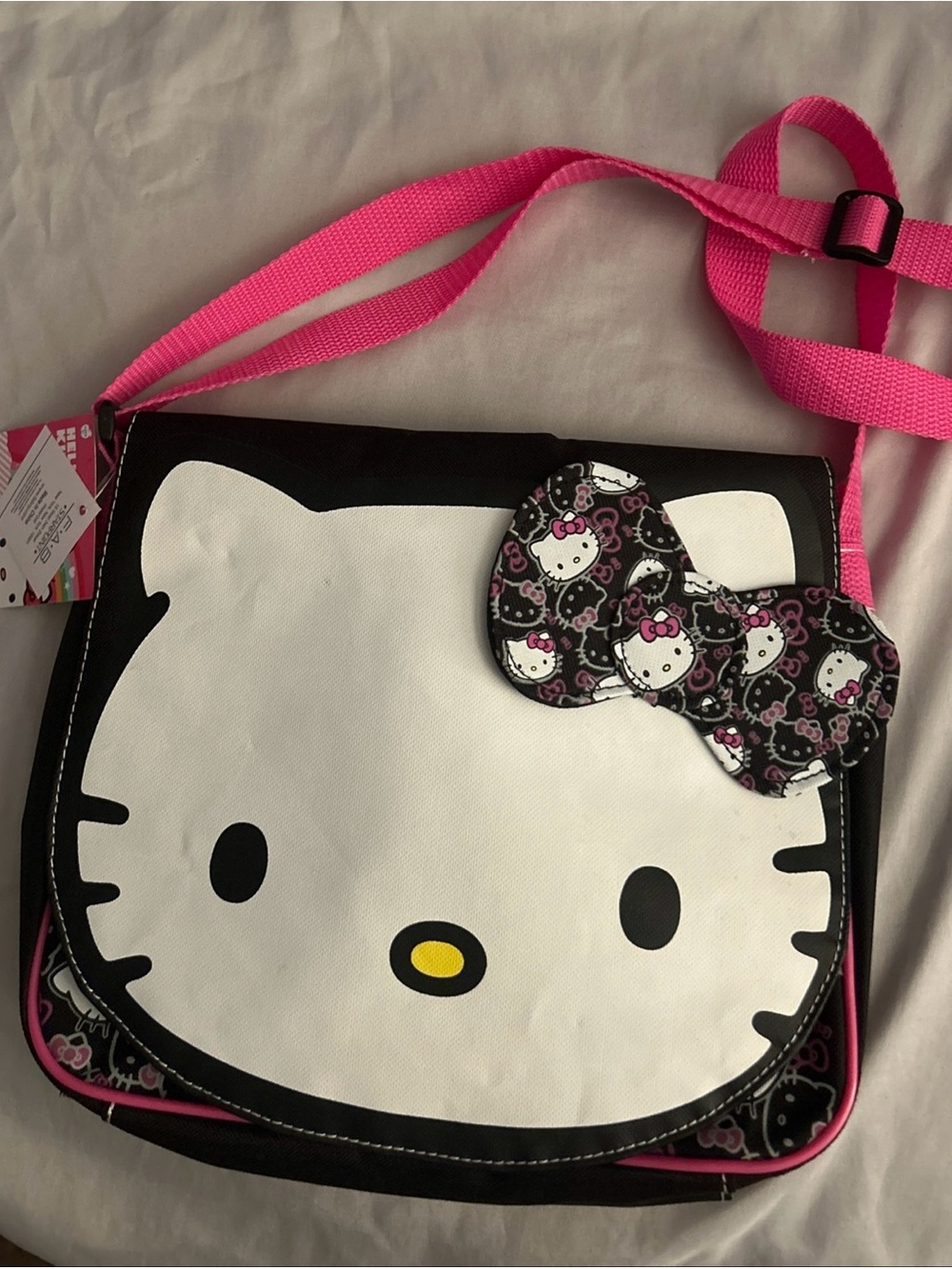 Hello Kitty Black & Pink Kids Shoulder Bag with Character Bow